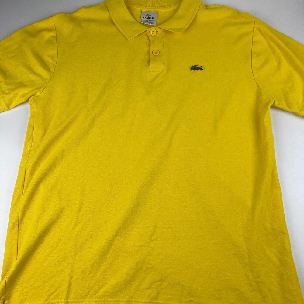 Lacoste Polo Shirt Mens Size 8 Yellow Pique Cotton Crocodile Logo Made Peru